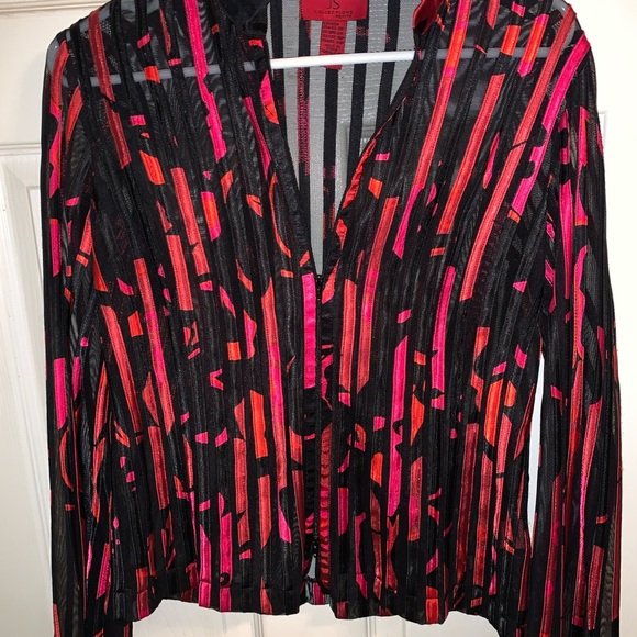 JS Collections multicolored sheer jacket flared sleeve zip elegant evening sz10P - Picture 1 of 9